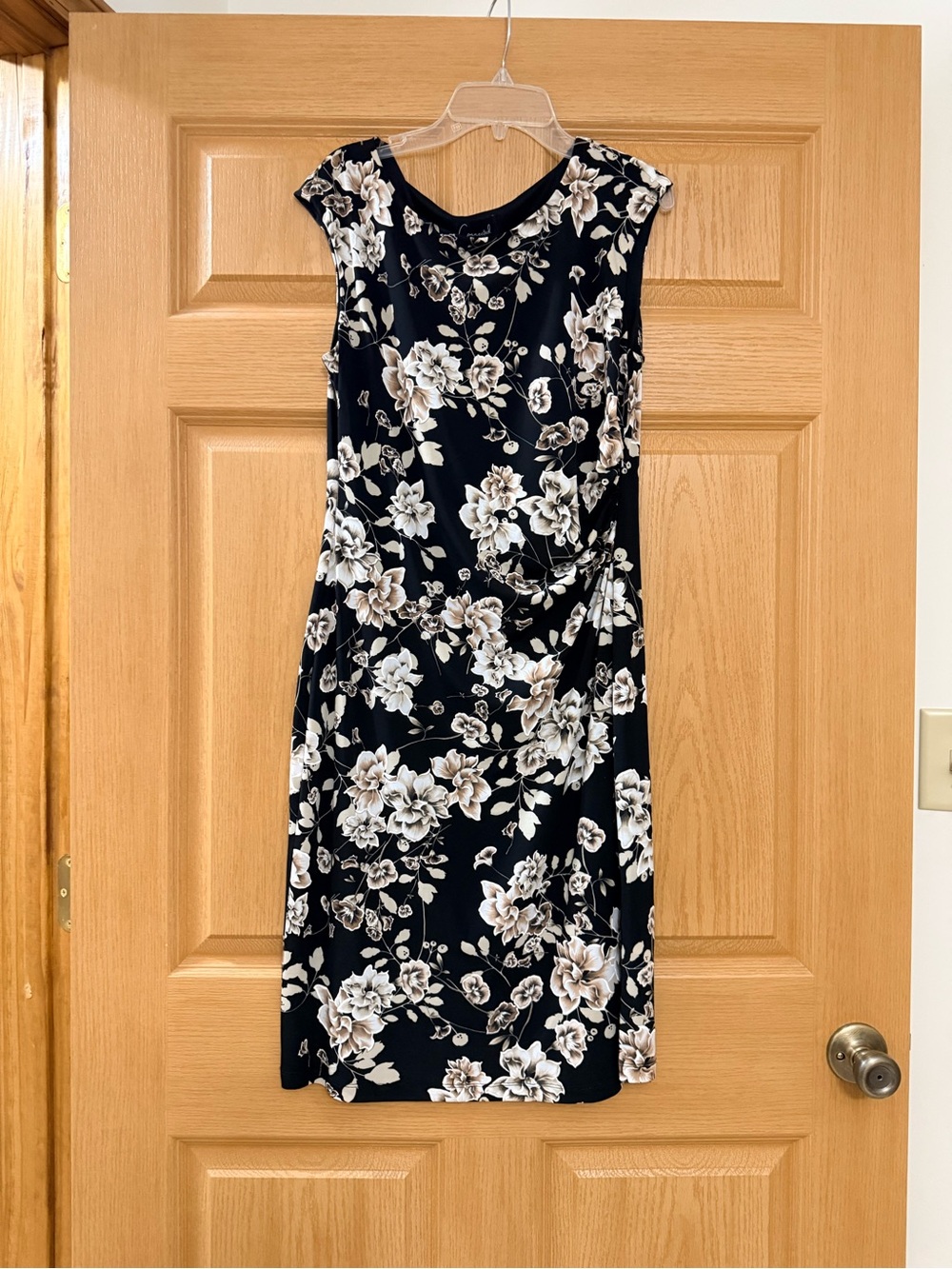connected apparel Black Floral Midi Dress with Cream Blooms